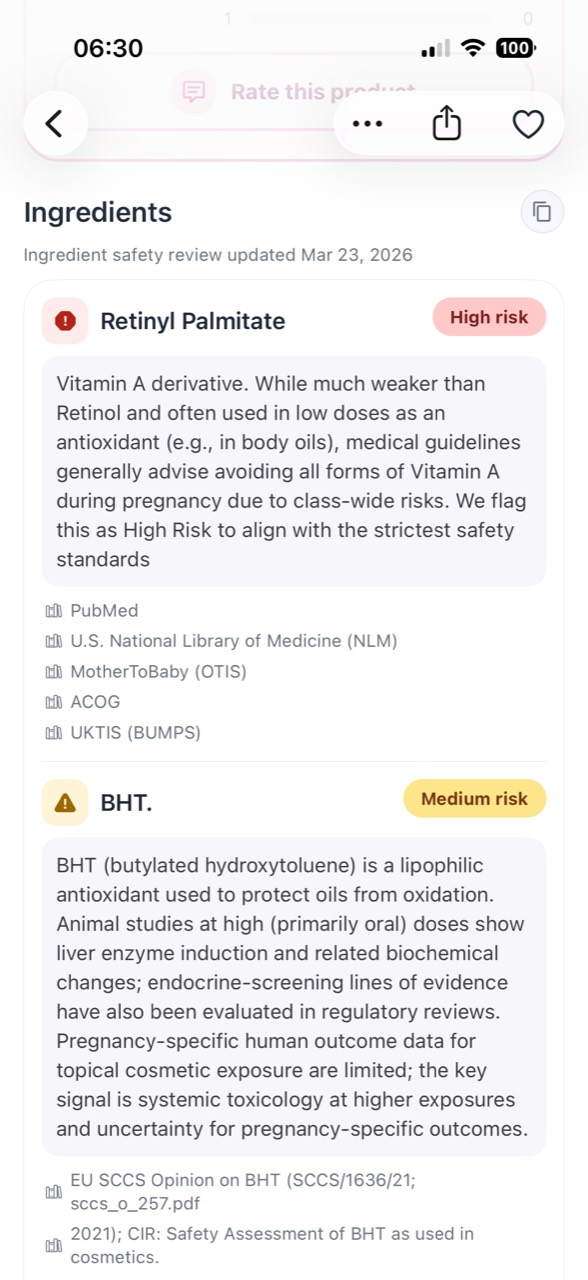 Understand every ingredient in the MamaSkin app
