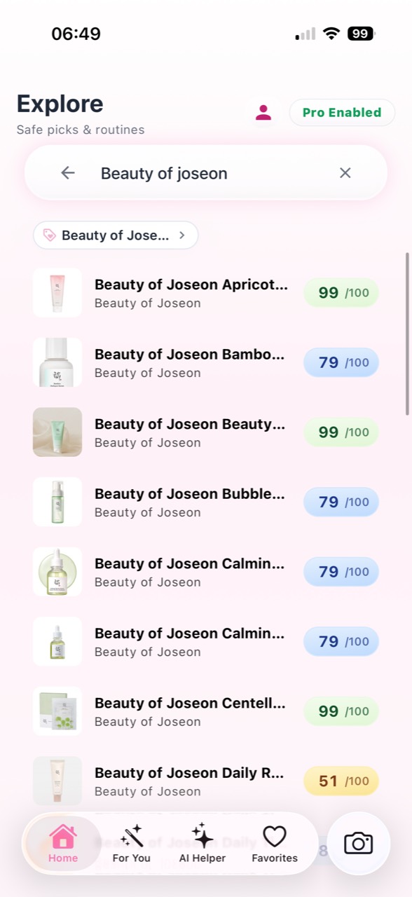 Search or scan products in the MamaSkin app